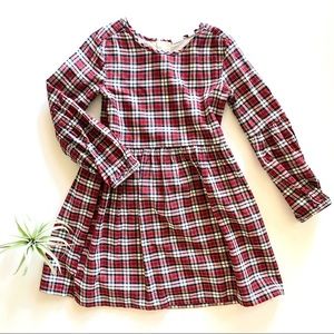 Red and blue plaid dress with gold detail